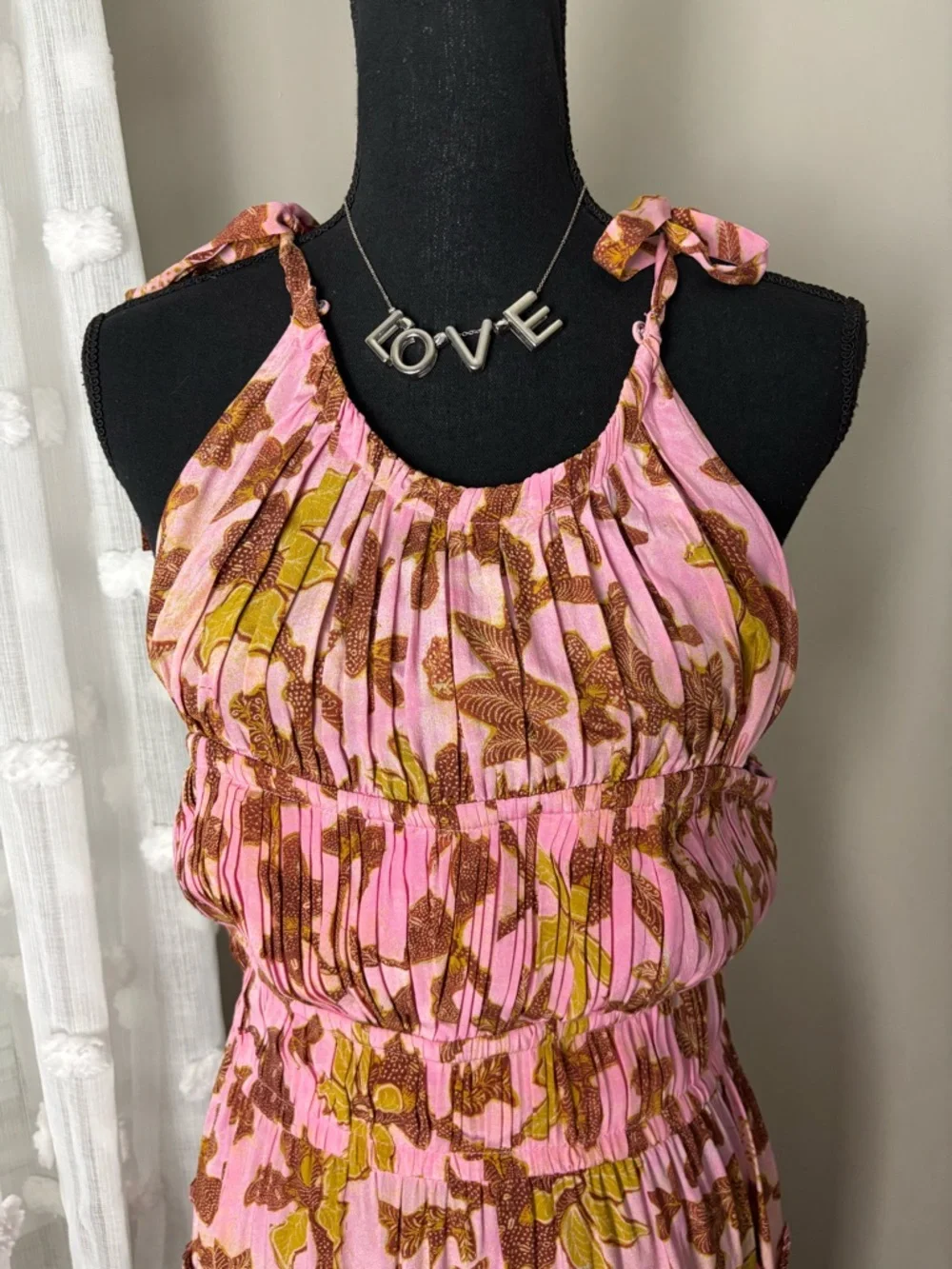 Ulla Johnson Amalthea 100% Silk Pink and Brown‎ Floral Pleated Midi Dress Size 4